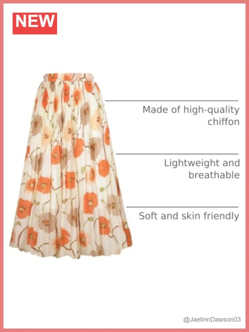 Women's Chiffon Pleated A-Line Midi Skirt Elastic High Waist Flowy